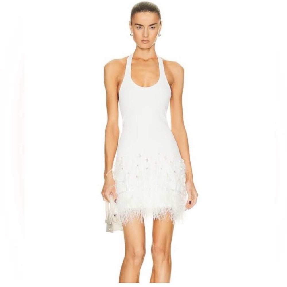 NWT STAUD White Dress with Feather Embellishments